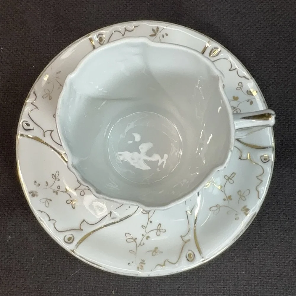Antique‎ Victorian Spiral Swirl Porcelain Teacup Saucer Gold Gilt Floral Tea Cup